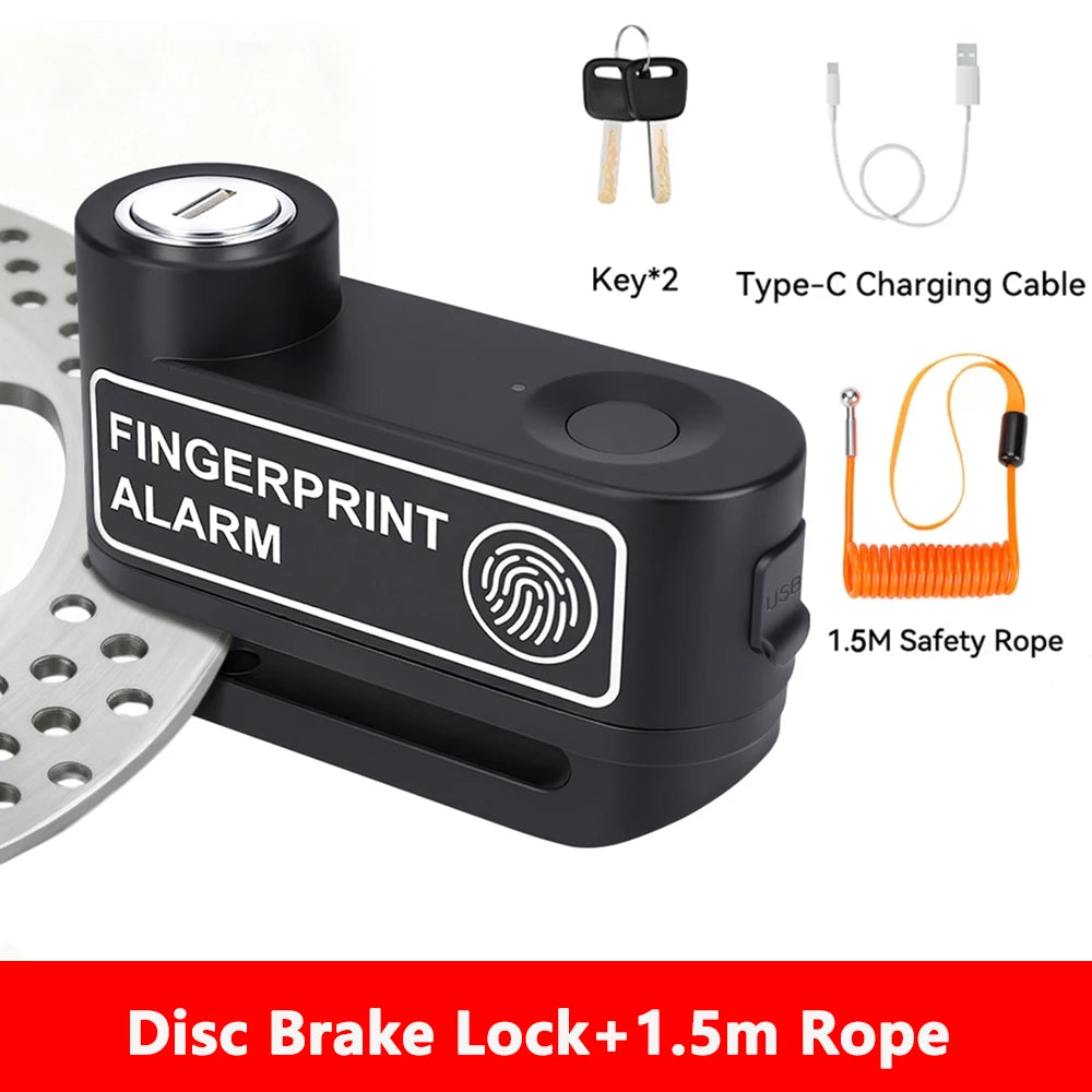 Rockbye Antivol à Disque avec Alarme 120 dB Rechargeable – Bloque-Disque Étanche pour Moto, Scooter et Vélo avec Câble de Sécurité