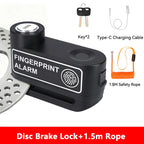 Rockbye Antivol à Disque avec Alarme 120 dB Rechargeable – Bloque-Disque Étanche pour Moto, Scooter et Vélo avec Câble de Sécurité