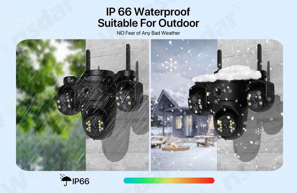 Caméra de Surveillance Extérieure WONSDAR WiFi à Trois Objectifs et Trois Écrans – Suivi Automatique, Vision Nocturne Couleur, Audio Bidirectionnel et IP66