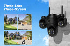 Caméra de Surveillance Extérieure WONSDAR WiFi à Trois Objectifs et Trois Écrans – Suivi Automatique, Vision Nocturne Couleur, Audio Bidirectionnel et IP66